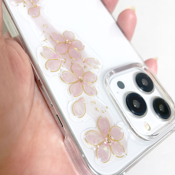 iPhone15pro iPhone14pro 桜咲く スマホケース クリアケース お花 ピンク サクラ 全機種対応 4枚目の画像