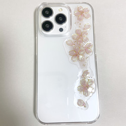 iPhone15pro iPhone14pro 桜咲く スマホケース クリアケース お花 ピンク サクラ 全機種対応 5枚目の画像