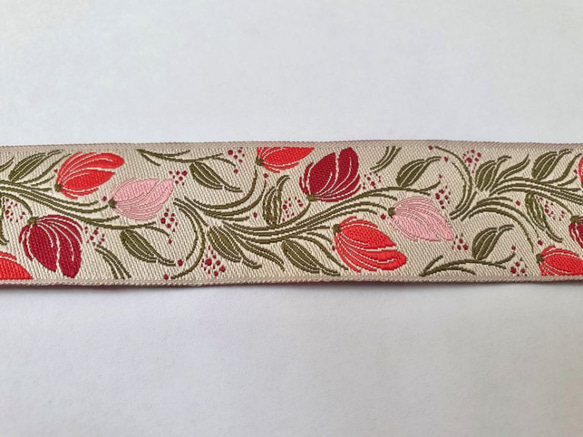フランスより！『 アールヌーヴォー調にデザインされたジャカード織りのリボン　花柄　24㎜巾』～50㎝単位でカット～ 2枚目の画像