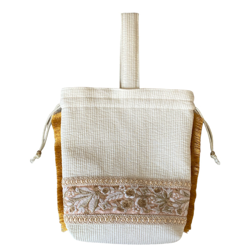 ジン♡　ヌビトートバッグ　巾着バッグ 696.巾着トートバッグ ヌビ 楕円 丸底 刺繍 ネオン - メルカリ