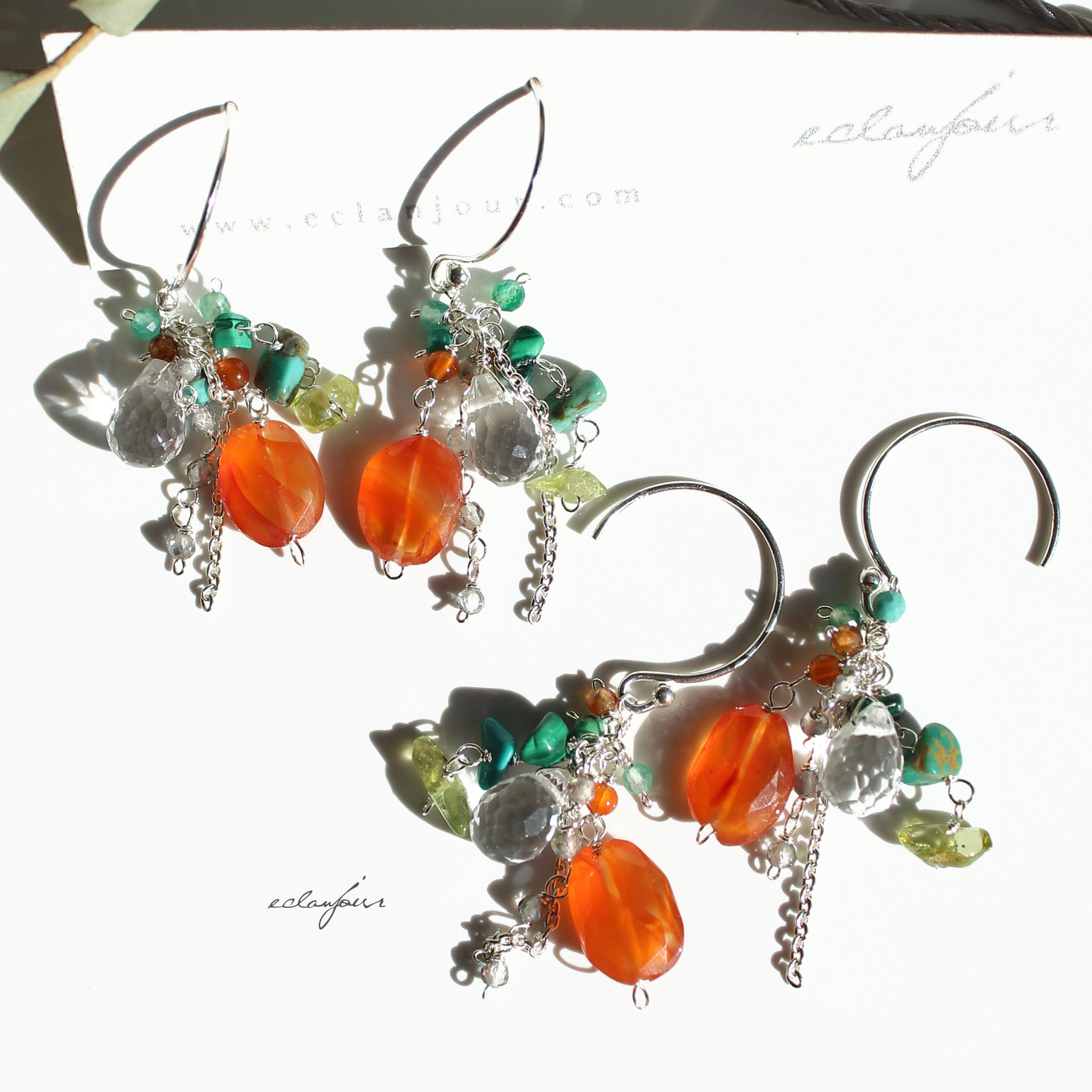 〈silver925製〉カラフルピーコックのピアス＆イヤリング［ショート］【eclanjour】