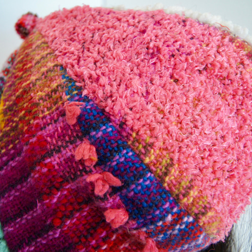 さをり織り ☆手織りのベレー帽☆ どんぐり帽 さおり織り ピンク