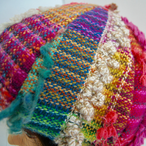 さをり織り ☆手織りのベレー帽☆ どんぐり帽 さおり織り ピンク