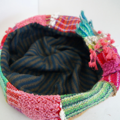 さをり織り ☆手織りのベレー帽☆ どんぐり帽 さおり織り ピンク