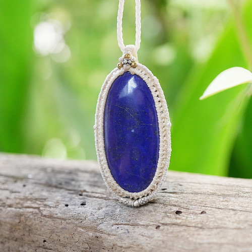 鮮やかブルー☆大粒☆ラピスラズリ マクラメペンダント