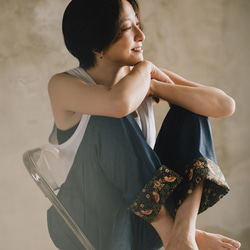 ロールアップ専用パンツ！ウィリアムモリス ゆったり履ける デニム パンツ いちご泥棒 ブラック 15枚目の画像