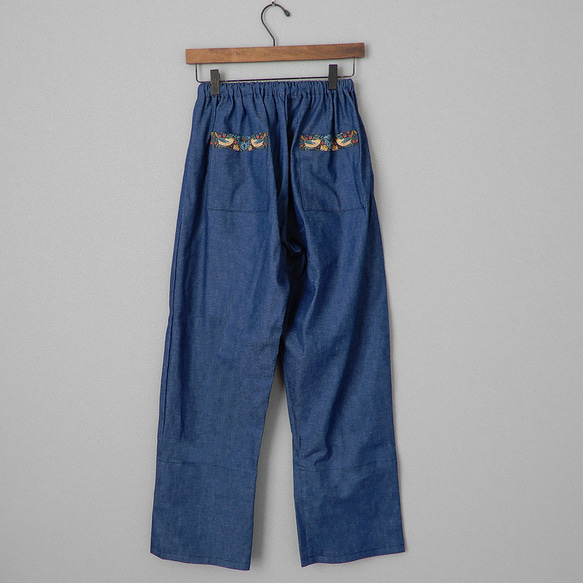 ロールアップ専用パンツ！ウィリアムモリス ゆったり履ける デニム パンツ いちご泥棒 ブラック 20枚目の画像