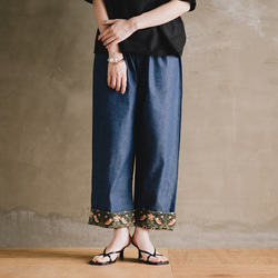 ロールアップ専用パンツ！ウィリアムモリス ゆったり履ける デニム パンツ いちご泥棒 ブラック 10枚目の画像