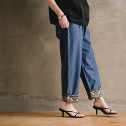 ロールアップ専用パンツ！ウィリアムモリス ゆったり履ける デニム パンツ いちご泥棒 ブラック 11枚目の画像