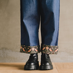 ロールアップ専用パンツ！ウィリアムモリス ゆったり履ける デニム パンツ いちご泥棒 ブラック 4枚目の画像