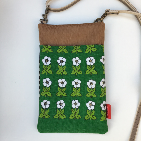 智慧型手機袋 智慧型手機肩帶 綠色內襯花朵 第1張的照片