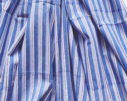 未使用※大判 インド ブロックプリント 中綿入りキルト スカイブルー