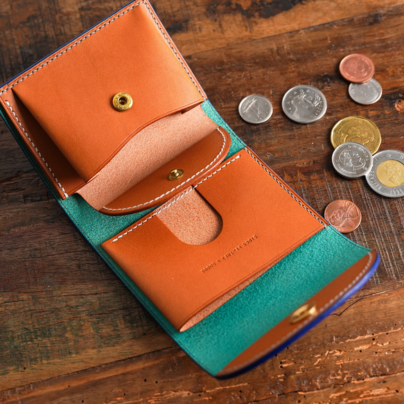 flap mini wallet [ ブルーグラデーション ] オコシ金具 ver. ミニ財布 4枚目の画像