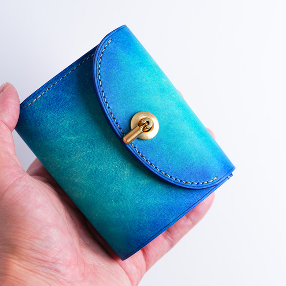 flap mini wallet [ ブルーグラデーション ] 夜空 オコシ金具 ver. ミニ財布 8枚目の画像