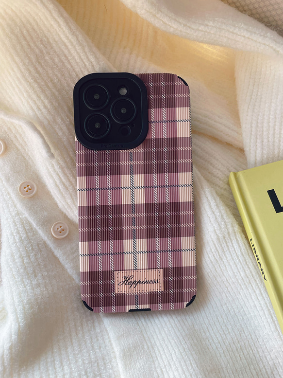 スマホケース　iPhoneケース チェック柄　ピンク　おしゃれ　大人で可愛い　大人気　 4枚目の画像