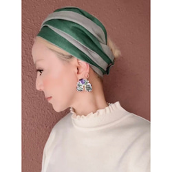 RATA❤️亞麻裹頭巾❤️有吸引力，粗糙，高品質的材料❤️柔和的綠色x灰色❤️可以自由包裹的蓬鬆材料 第2張的照片