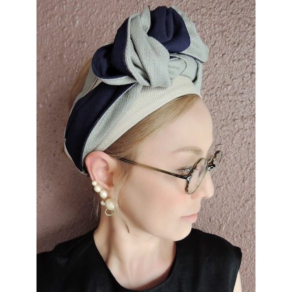 RATA❤️亞麻裹頭巾❤️有吸引力，粗糙，高品質的材料❤️柔和的綠色x灰色❤️可以自由包裹的蓬鬆材料 第9張的照片