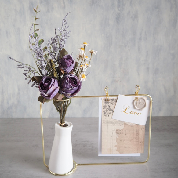 ドライフラワーの様なアンティークパープルローズ】set花瓶付き