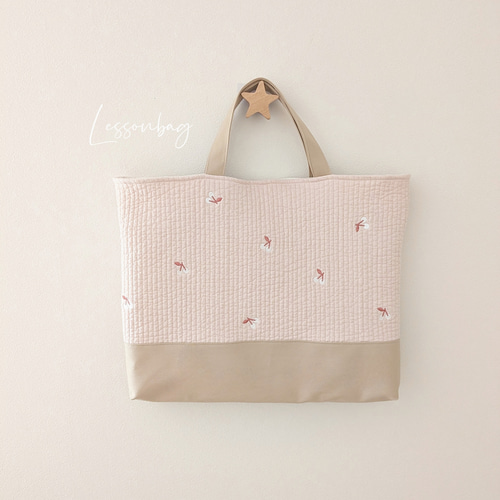 さくらんぼ刺繍のくすみカラーヌビ レッスンバッグ ヌビバッグ