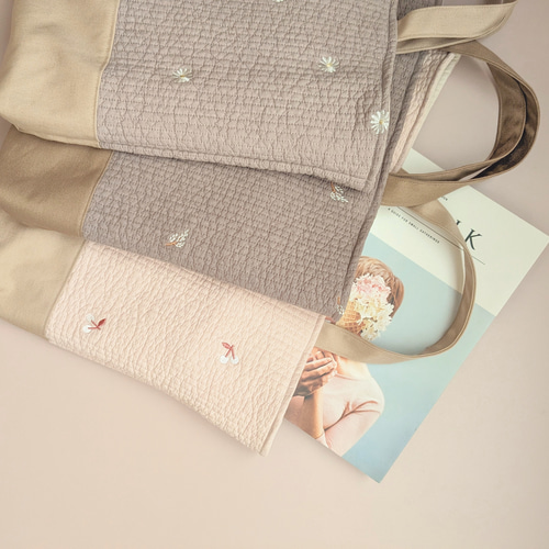 レッスンバッグ お布団バッグ ヌビ さくらんぼ刺繍 ハート刺繍