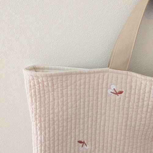 送料無料】さくらんぼ刺繍のくすみカラーヌビ レッスンバッグ