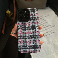 スマホケース　チェック柄　iPhoneケース 　ピンク　大人で可愛い　高級感　 1枚目の画像