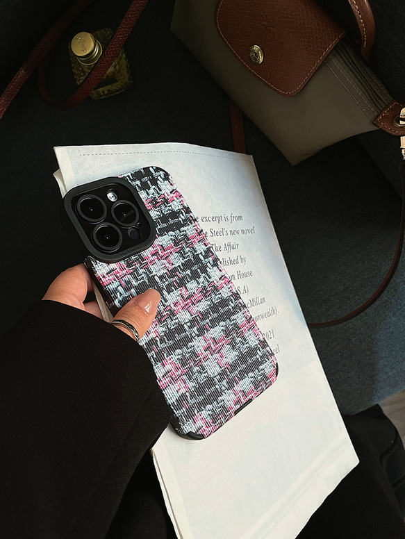 スマホケース　チェック柄　iPhoneケース 　ピンク　大人で可愛い　高級感　 4枚目の画像