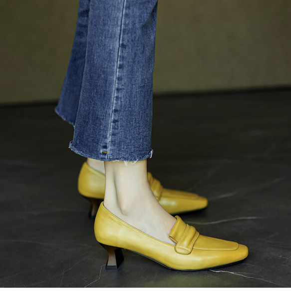 ヒールローヒール パンプスヒール 黄色 大人可愛い 靴 レディース シューズ 革靴 レディース ハイヒール 贈り物 8枚目の画像