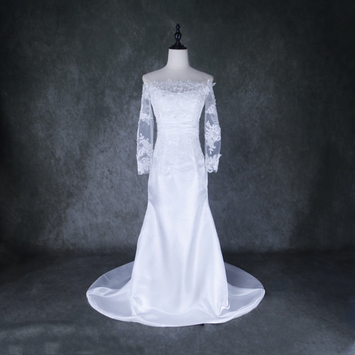 ウェディングドレス オフショルダー マーメイドライン 長袖 上品レース  