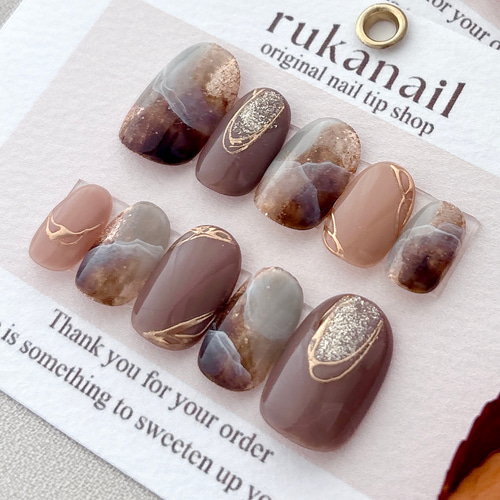 ネイルチップニュアンスクッキーひょっこりくまカフェラテ945専用