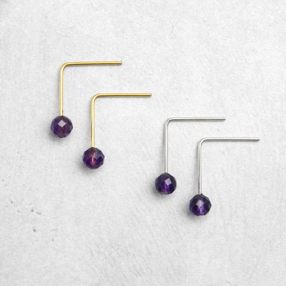 紫水晶別針耳環，簡約手術不鏽鋼，邀請生日禮物 第1張的照片
