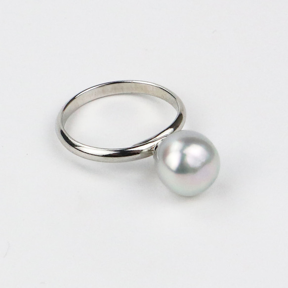 あこや真珠 リング 指輪 フリーサイズ 無調色 パール 8.5-9.0mm ナチュラルブルー 2枚目の画像