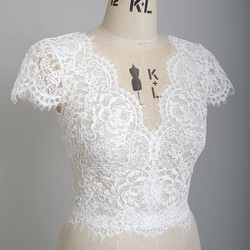 高品質！婚紗波萊羅短上衣米白色 V 領新娘/伴娘/婚禮法式袖 第2張的照片