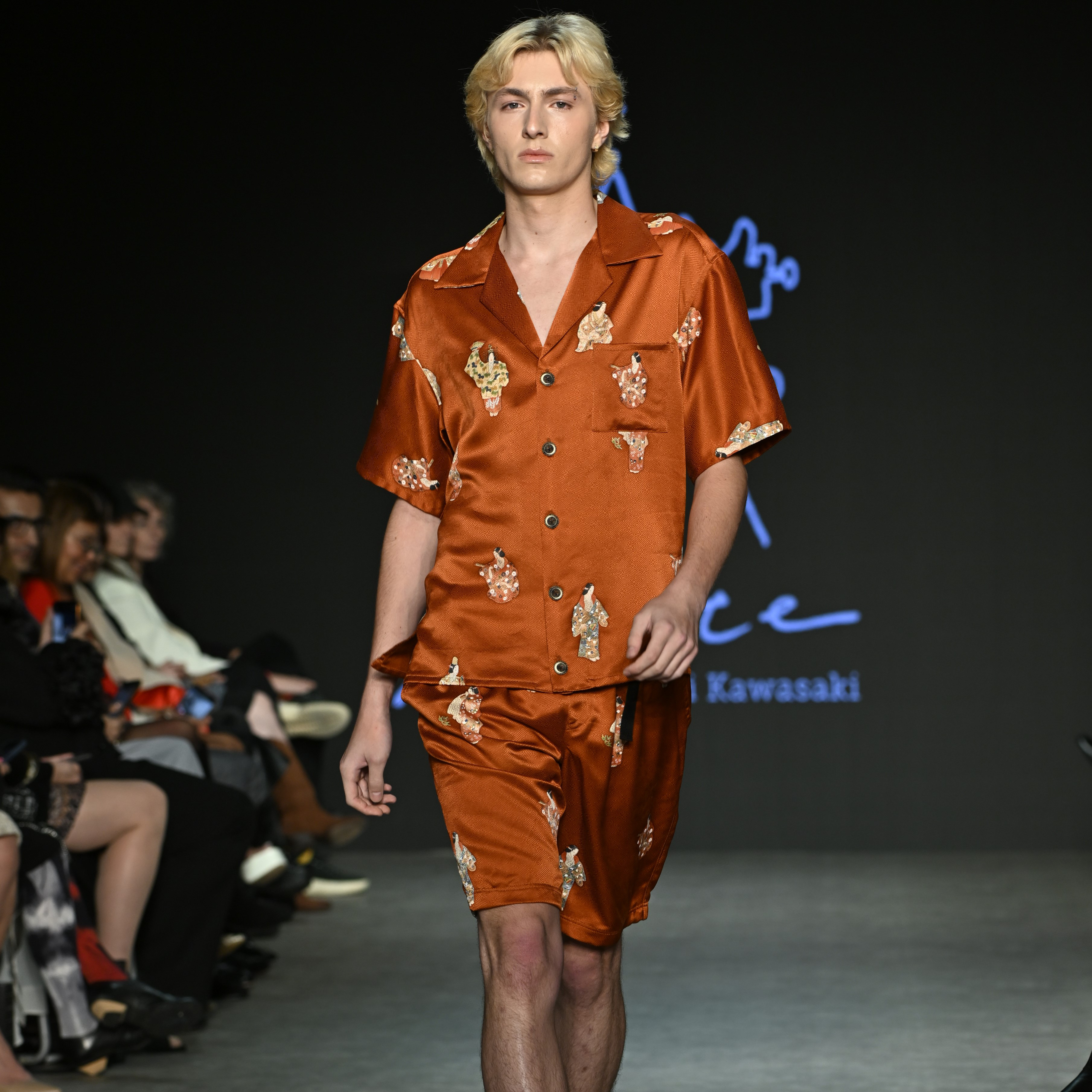 VFW Acote 半袖 アロハシャツ ショートパンツ セットアップ 着物リメイク 武士 日本舞踊 オレンジ