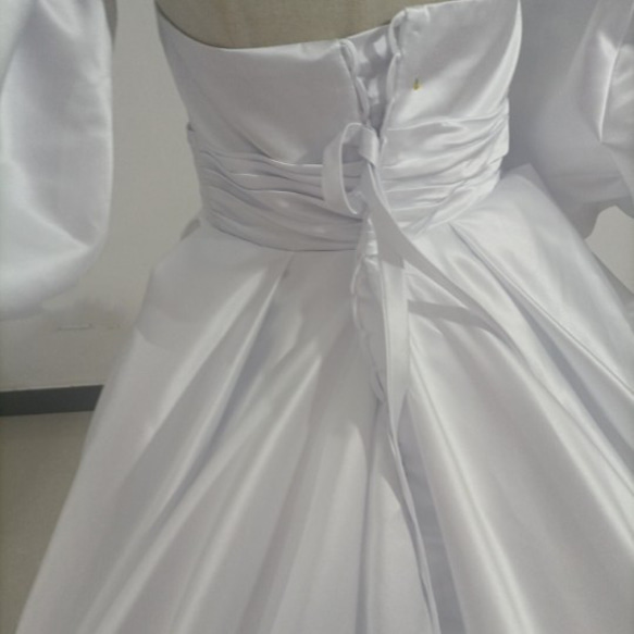 人気上昇！ウエディングドレス ホワイト パールアイボリー ベアトップ バックリボン、取り外し袖/結婚式/披露宴 7枚目の画像