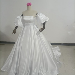 人気上昇！ウエディングドレス ホワイト パールアイボリー ベアトップ バックリボン、取り外し袖/結婚式/披露宴 2枚目の画像