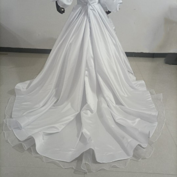 人気上昇！ウエディングドレス ホワイト パールアイボリー ベアトップ バックリボン、取り外し袖/結婚式/披露宴 8枚目の画像