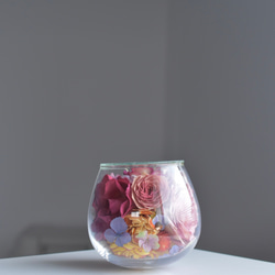 「Phemina」フェミナ小さな薔薇と紫陽花のドライフラワー　ガラスドーム　ドライフラワーアレンジ 【一点モノ】 2枚目の画像