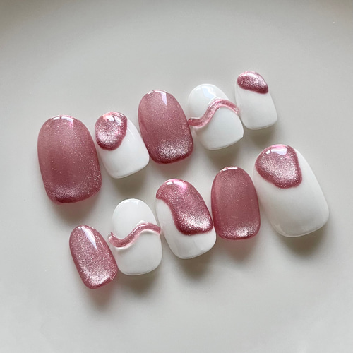 ネイルチップ ピンク キラキラ ぷっくり マグネット 春 ネイルチップ