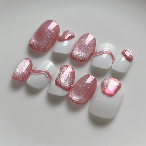 ネイルチップ ピンク キラキラ ぷっくり マグネット 春 ネイル