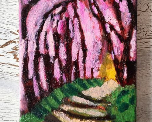 16×23㎝「桜並木」油彩・原画・サムホール 16×23㎝「桜並木」サムホール・油彩画・原画 絵画 かいがのみせ