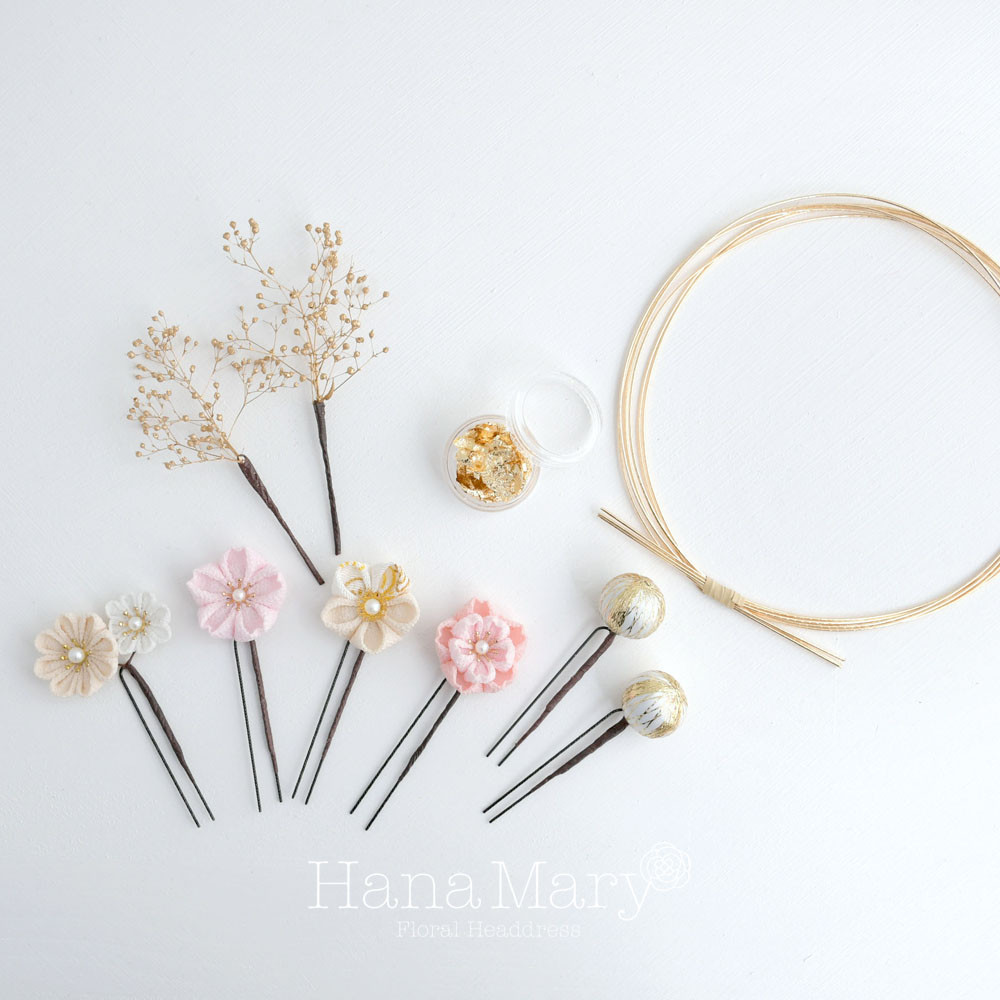 桜　卒業式髪飾り　卒業式　水引き　つまみ細工　成人式 髪飾り ヘアアクセ　七五三　水引きアレンジ　袴　着物　ピンク