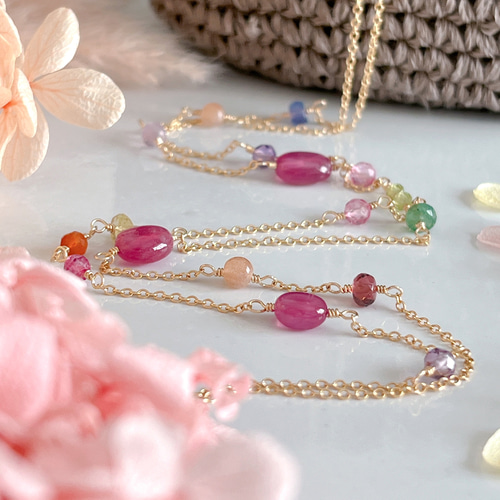 再販＊【14kgf】マルチカラー天然石＊ロングネックレス