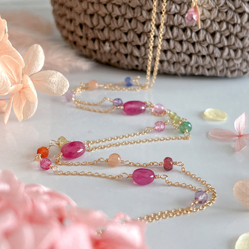 再販＊【14kgf】マルチカラー天然石＊ロングネックレス ネックレス
