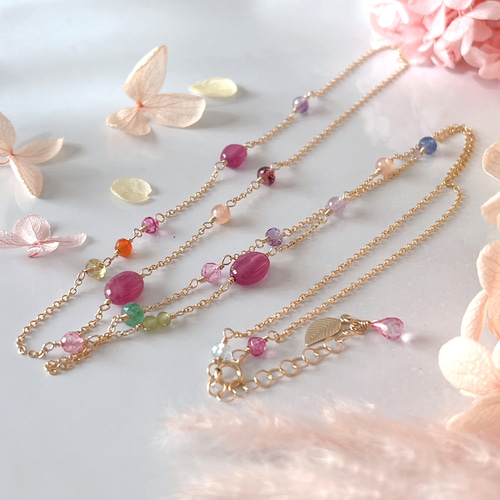 再販＊【14kgf】マルチカラー天然石＊ロングネックレス ネックレス 