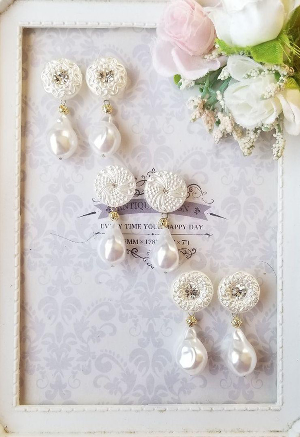 パールボタンＢ♡ハンドメイド ピアス イヤリング 結婚式 シンプル 卒業 入学 パールボタンB♡ハンドメイド ピアス イヤリング 結婚式