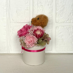 ちょこんと顔出す　トイプードル（小さめサイズ）＆　プリザーブドフラワー（ピンク色系）　/　羊毛フェルト　トイプー　母の日 4枚目の画像