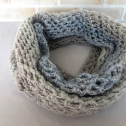 スヌード （柄編ロングネックウォーマー水色）マフラー S43 手編み