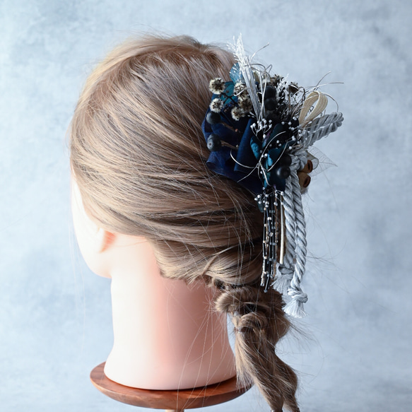 《クリップタイプ》花の髪飾り#10｜紫陽花とシャリンバイ 2枚目の画像