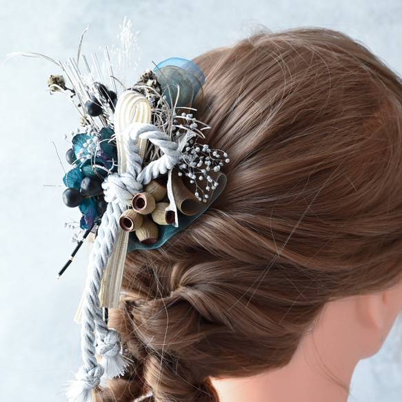 《クリップタイプ》花の髪飾り#10｜紫陽花とシャリンバイ 3枚目の画像